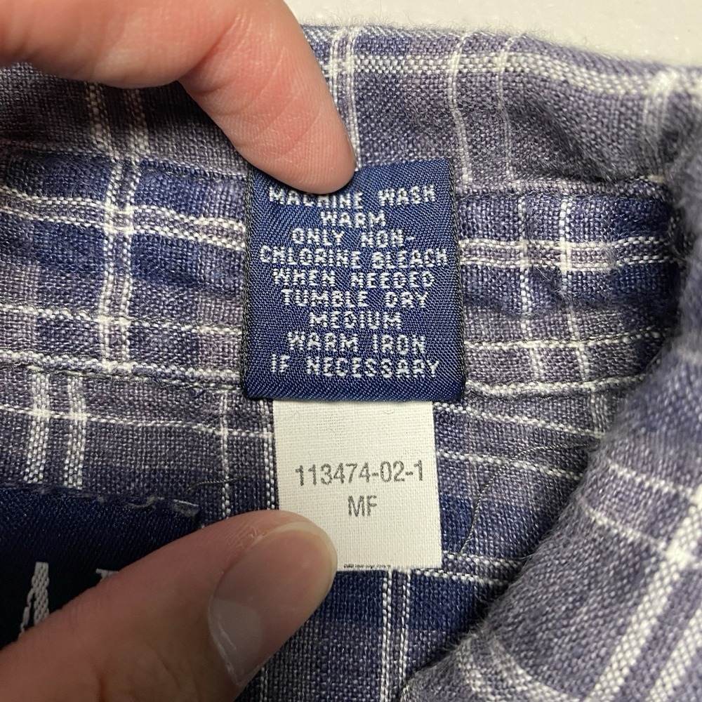 90s Y2K Gap Linen Shirt XL S/S Button Down Purple Gray Plaid Grunge Normcore - Picture 8 of 8